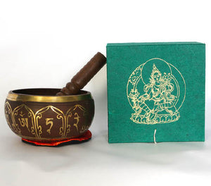 Deity Singing Bowl Set - Goddess Green Tara (Copper Finish)