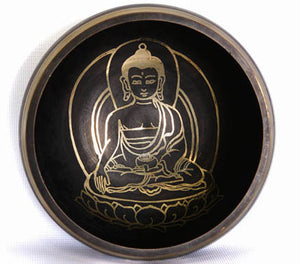 Tibetan Singing Bowl Set - Shakyamuni Buddha (Black Finish)