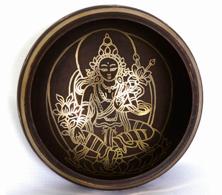 Deity Singing Bowl Set - Goddess Green Tara (Black Finish)
