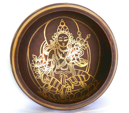 Deity Singing Bowl Set - Goddess Green Tara (Copper Finish)
