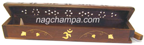 INCENSE COFFIN BOX BURNER Carved Brass Inlay- with Free Incense