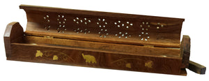 INCENSE COFFIN BOX BURNER Carved Brass Inlay- with Free Incense