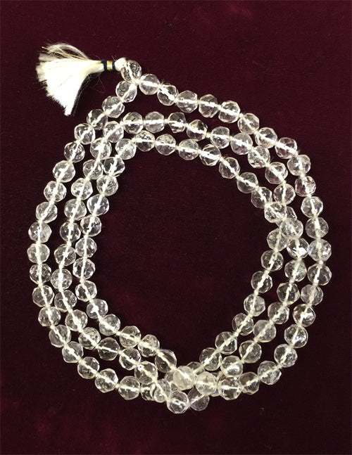 QUARTZ CRYSTAL GEMSTONE MALA 108 faceted beads