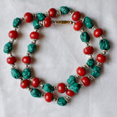Turquoise and Coral Necklace- TIbetan Necklace