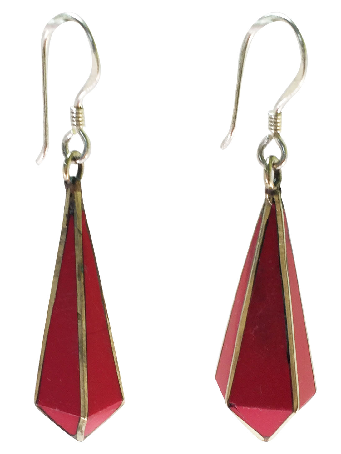 TIBETAN DROP EARRINGS- Coral
