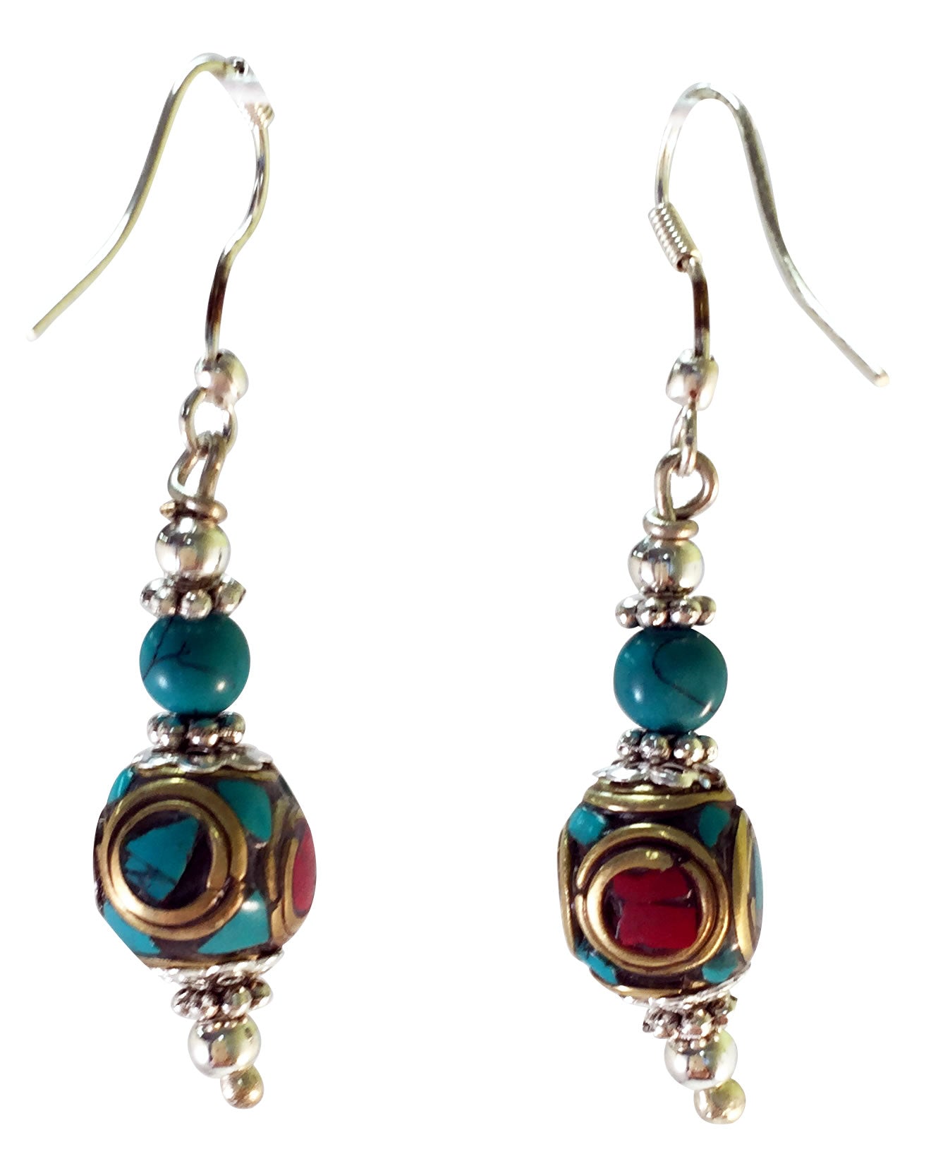 TIBETAN BEADED EARRINGS with Turquoise