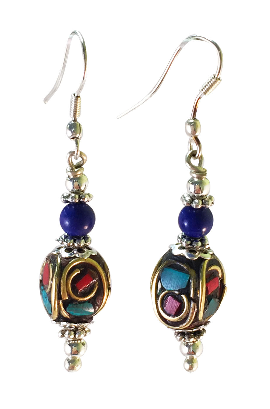 TIBETAN BEADED EARRINGS with Lapis