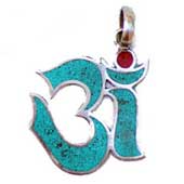 OM PENDANT - TURQUOISE Silver Plated
