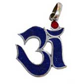 OM PENDANT - LAPIS LAZULI Silver Plated