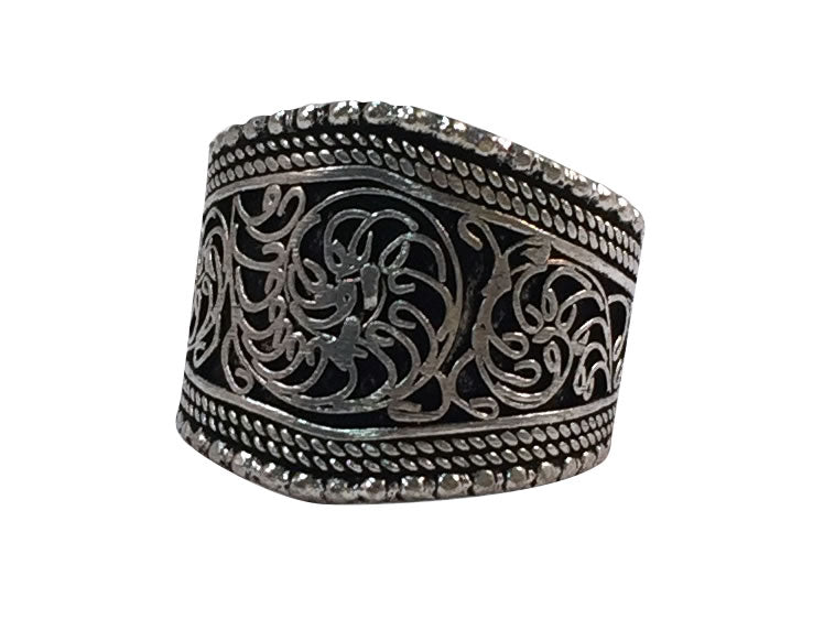 SILVER RING - Silver Plated with Filigree- Adjustable