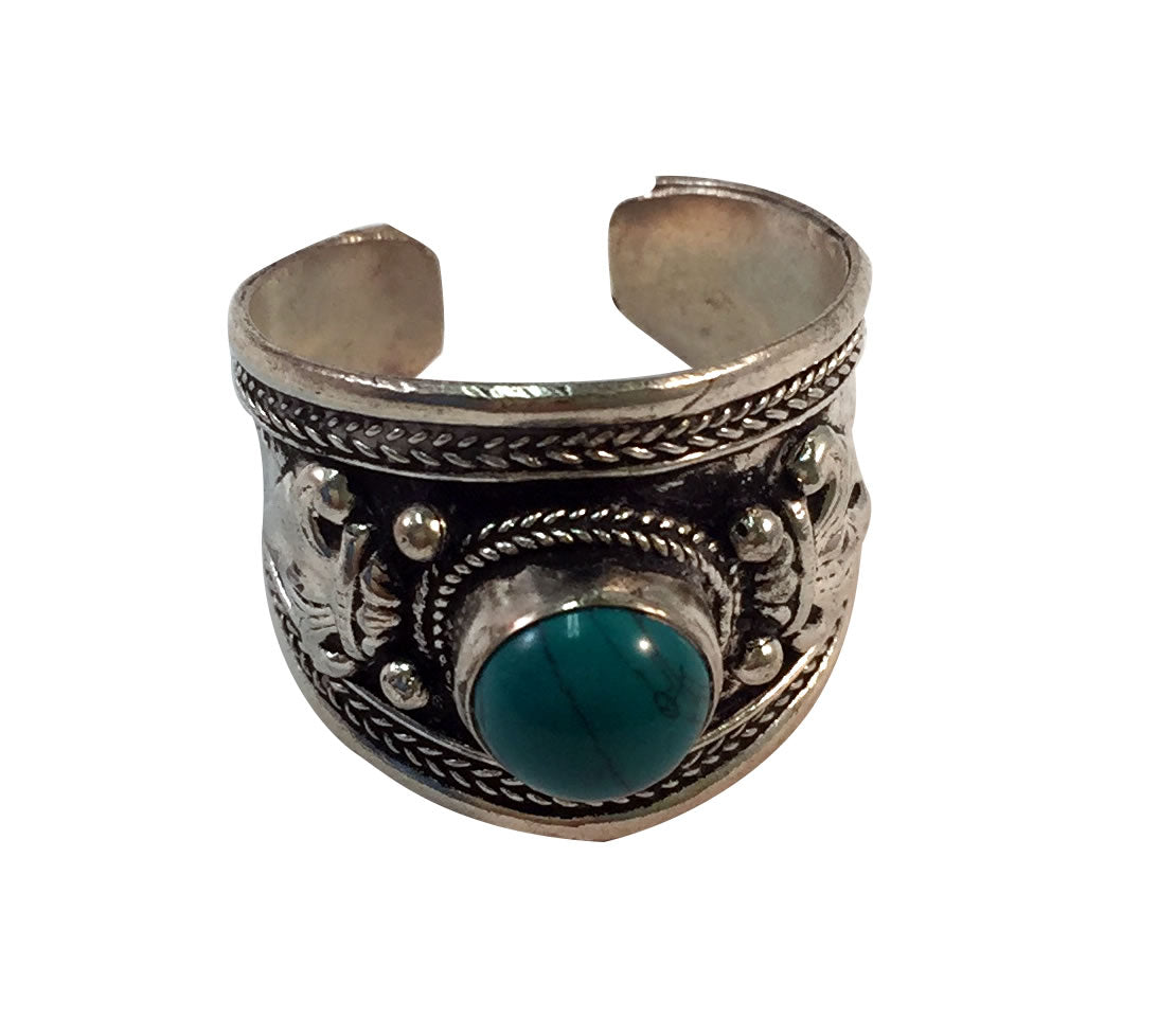 TURQUOISE RING - Silver Plated with Turquoise Stone- Adjustable