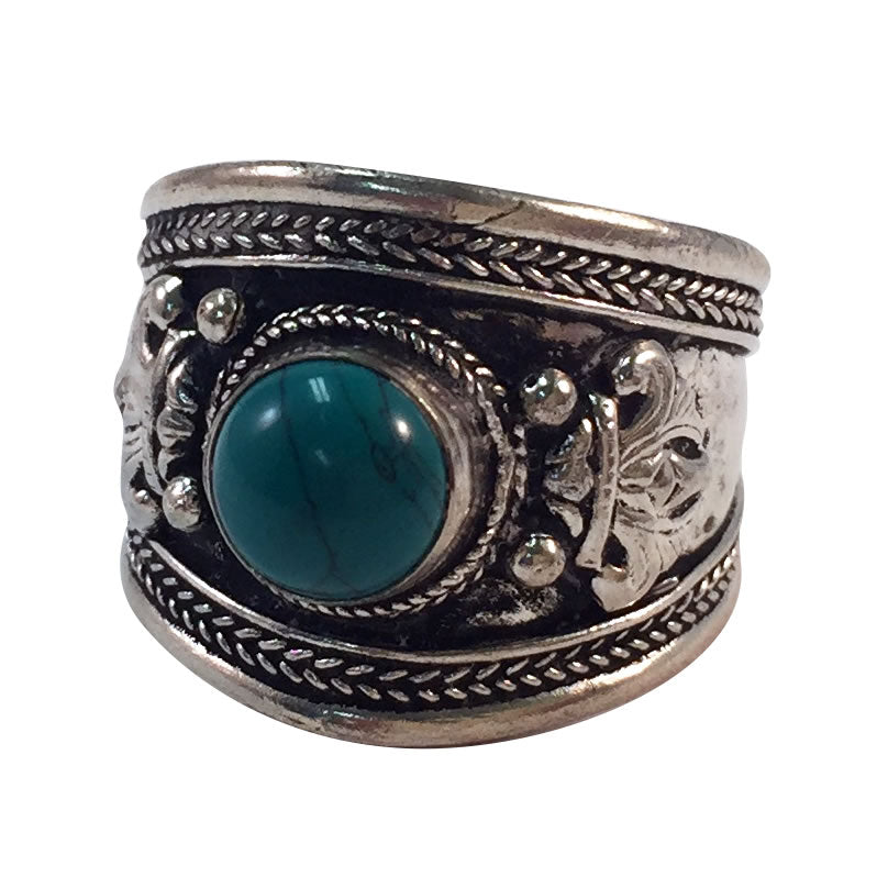 TURQUOISE RING - Silver Plated with Turquoise Stone- Adjustable