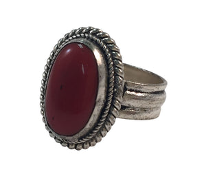 CORAL RING - Silver Plated with Coral Stone
