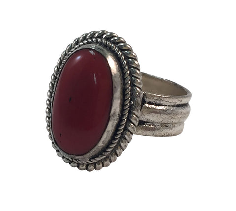 CORAL RING - Silver Plated with Coral Stone