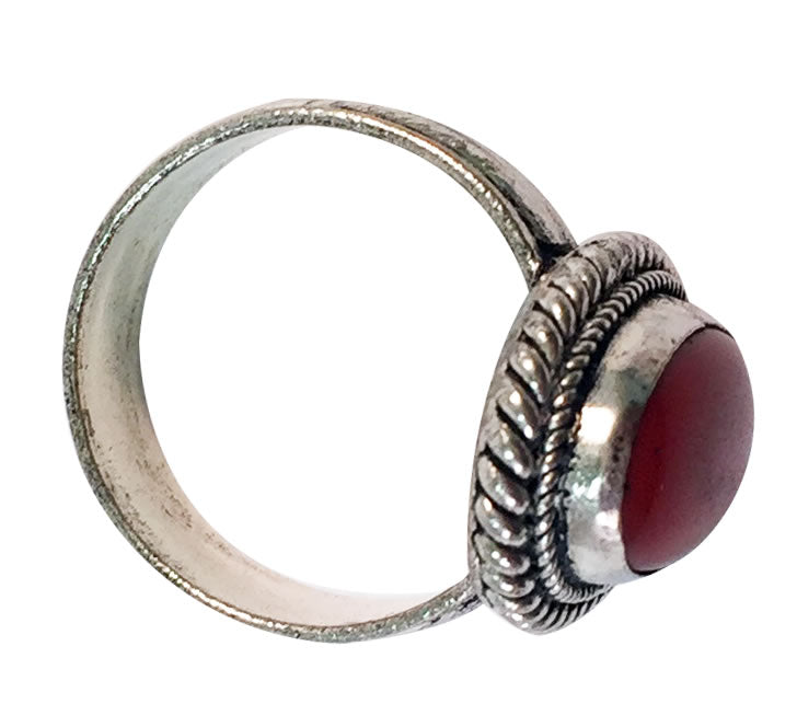 CORAL RING - Silver Plated with Coral Stone