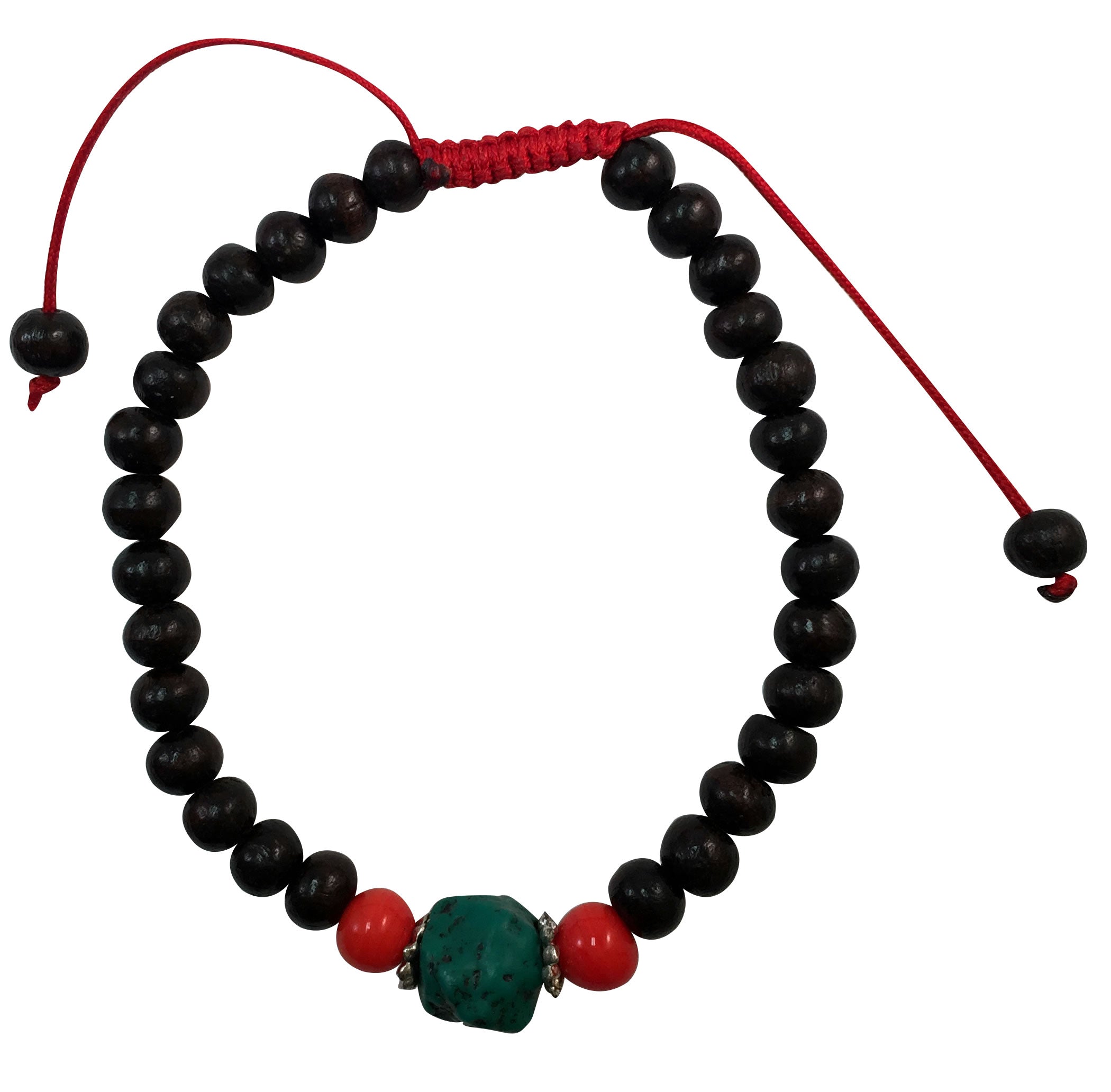 YAK BONE Bead Bracelet- Brown withTurquoise and Coral