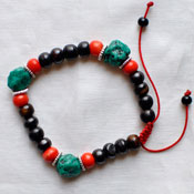 Yak Bone Beads with 3 Turquoise & Coral- Adjustable Wrist Mala
