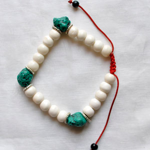 WHITE YAK BONE BRACELET with 3 Turquoise Beads