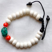 WHITE YAK BONE Bead Bracelet withTurquoise and Coral