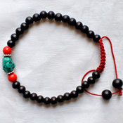 ROSEWOOD BEADS with TURQUOISE AND CORAL  Wrist Mala Bracelet