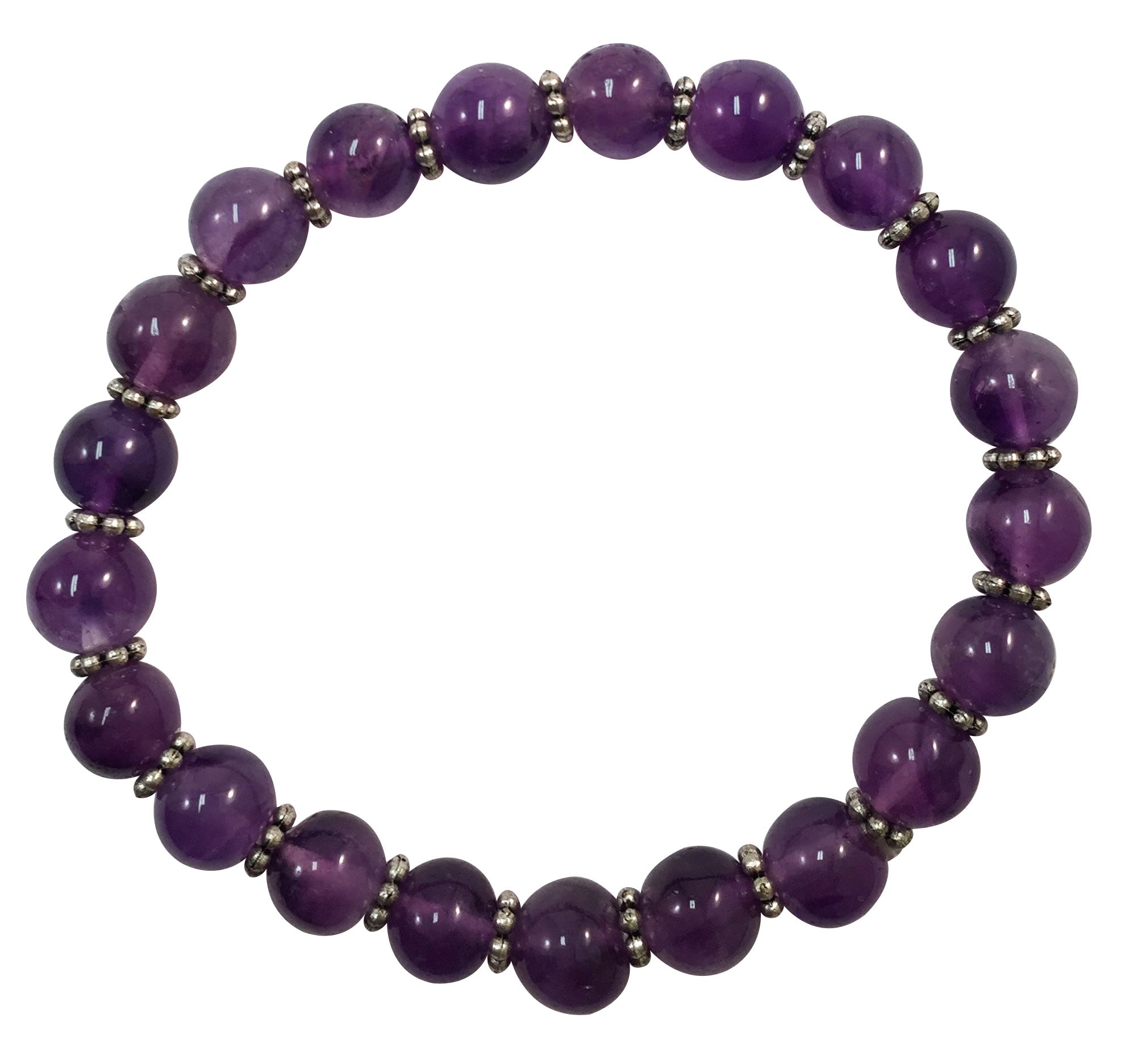 AMETHYST BEADS with Metal Spacers- Stretch Bracelet
