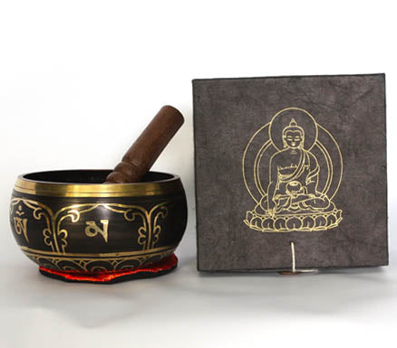 Tibetan Singing Bowl Set - Shakyamuni Buddha (Black Finish)
