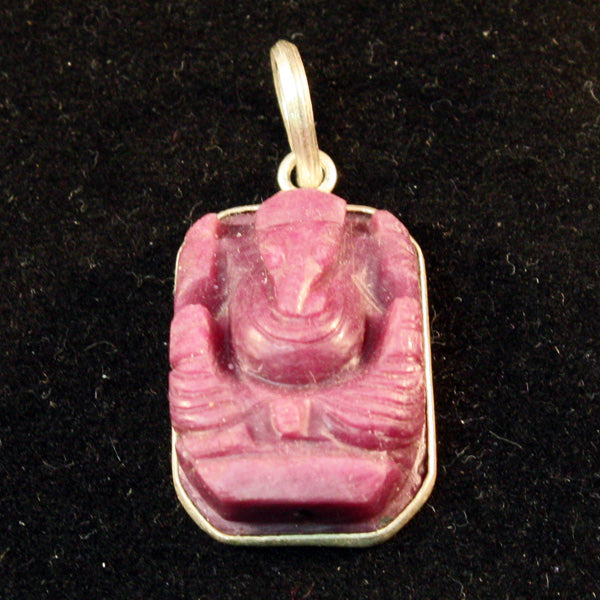 RUBY GANESH PENDANT - Silver plated