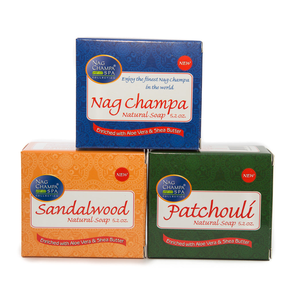NAG CHAMPA SOAP GIFT SET ( 3 Bars - 150 gm) Nag Champa. Sandalwood and Patchouli