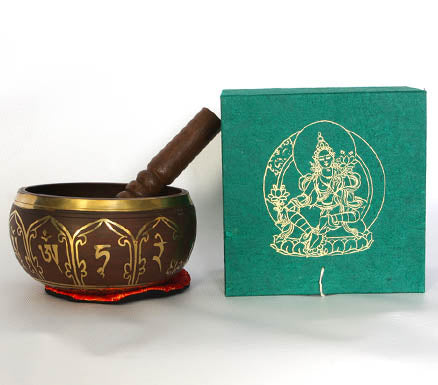 Deity Singing Bowl Set - Goddess Green Tara (Black Finish)