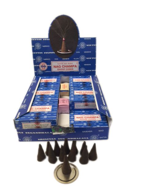 Boîte de 12 cônes d'encens naturel Indien Nag Champa avec 1 porte