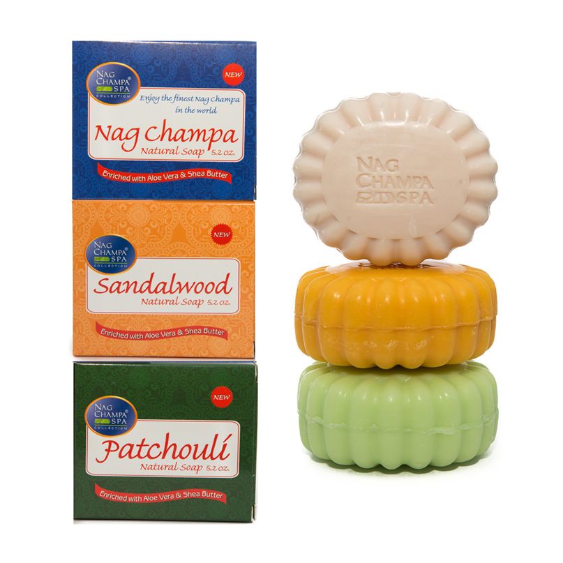 NAG CHAMPA SOAP GIFT SET ( 6 Bars - 150 gm) Nag Champa. Sandalwood and  Patchouli, 2 bars each